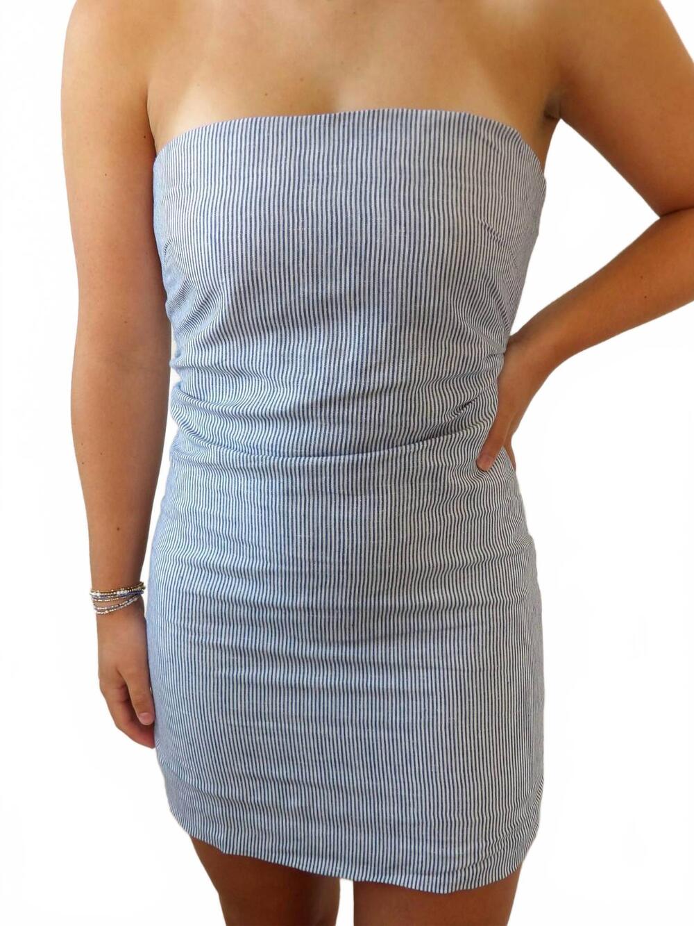 NEW OLIVACEOUS the almafi mini dress in blue and white pinstriped